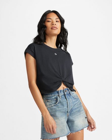 Women's Converse Star Chevron Twist Cropped T-Shirts Black | AU 9815CJ